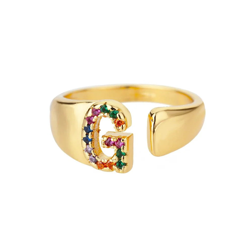 Brehn | Strahlende Regenbogen benutzerdefinierte Buchstaben Ring Initialen