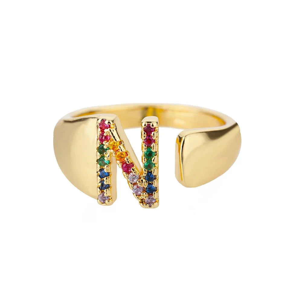 Brehn | Strahlende Regenbogen benutzerdefinierte Buchstaben Ring Initialen