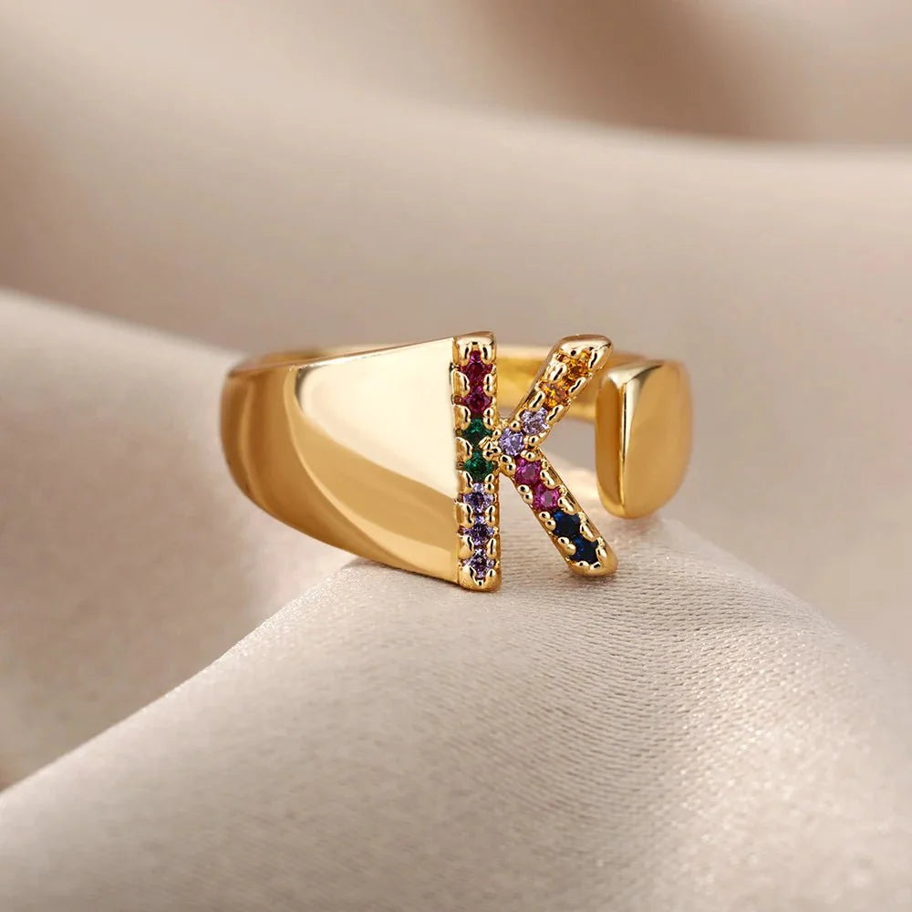 Brehn | Strahlende Regenbogen benutzerdefinierte Buchstaben Ring Initialen