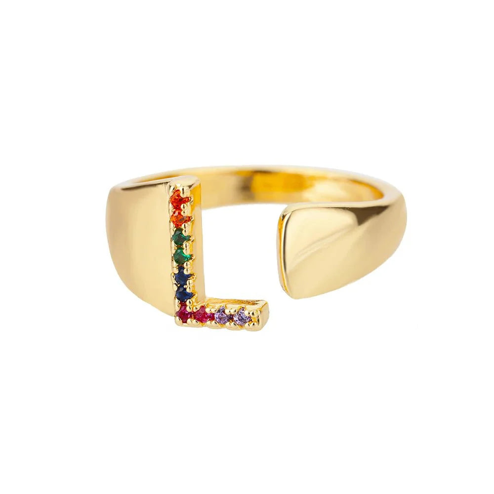 Brehn | Strahlende Regenbogen benutzerdefinierte Buchstaben Ring Initialen