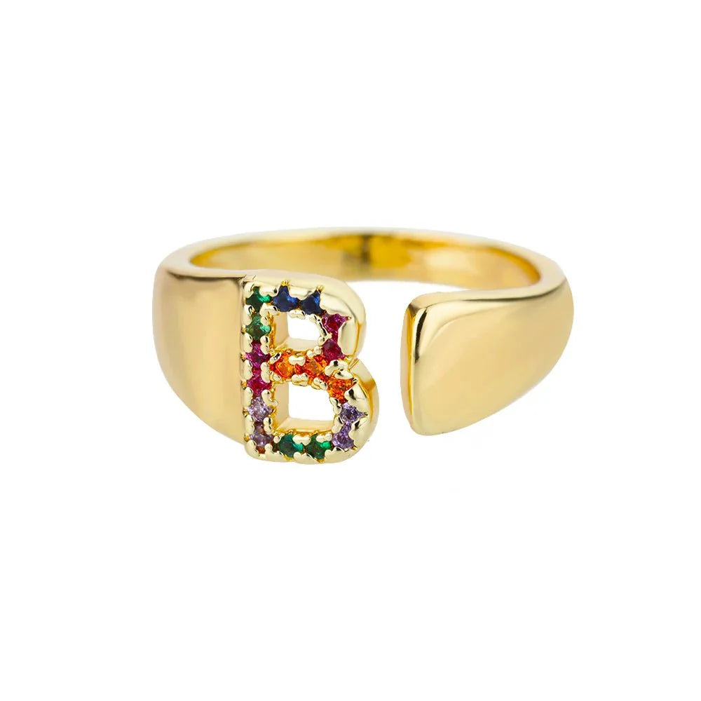 Brehn | Strahlende Regenbogen benutzerdefinierte Buchstaben Ring Initialen
