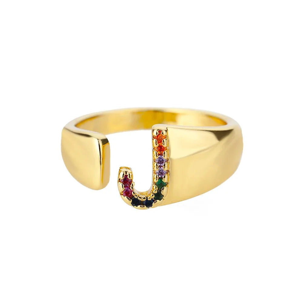 Brehn | Strahlende Regenbogen benutzerdefinierte Buchstaben Ring Initialen