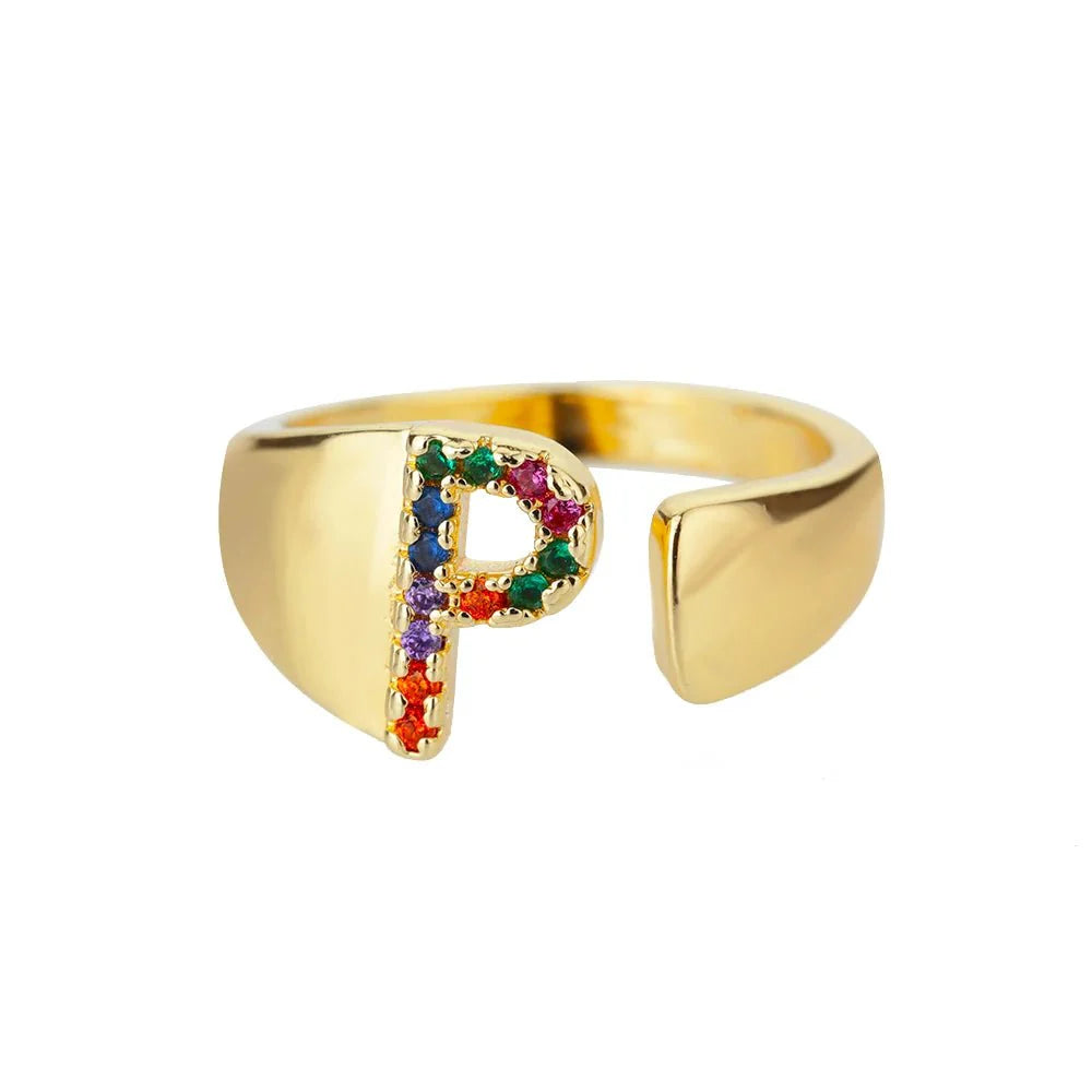 Brehn | Strahlende Regenbogen benutzerdefinierte Buchstaben Ring Initialen