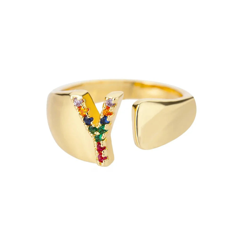 Brehn | Strahlende Regenbogen benutzerdefinierte Buchstaben Ring Initialen