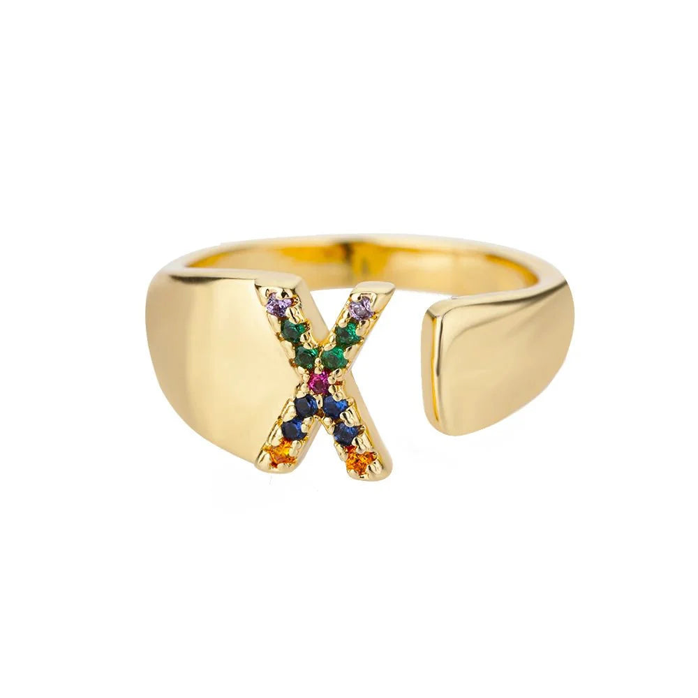 Brehn | Strahlende Regenbogen benutzerdefinierte Buchstaben Ring Initialen