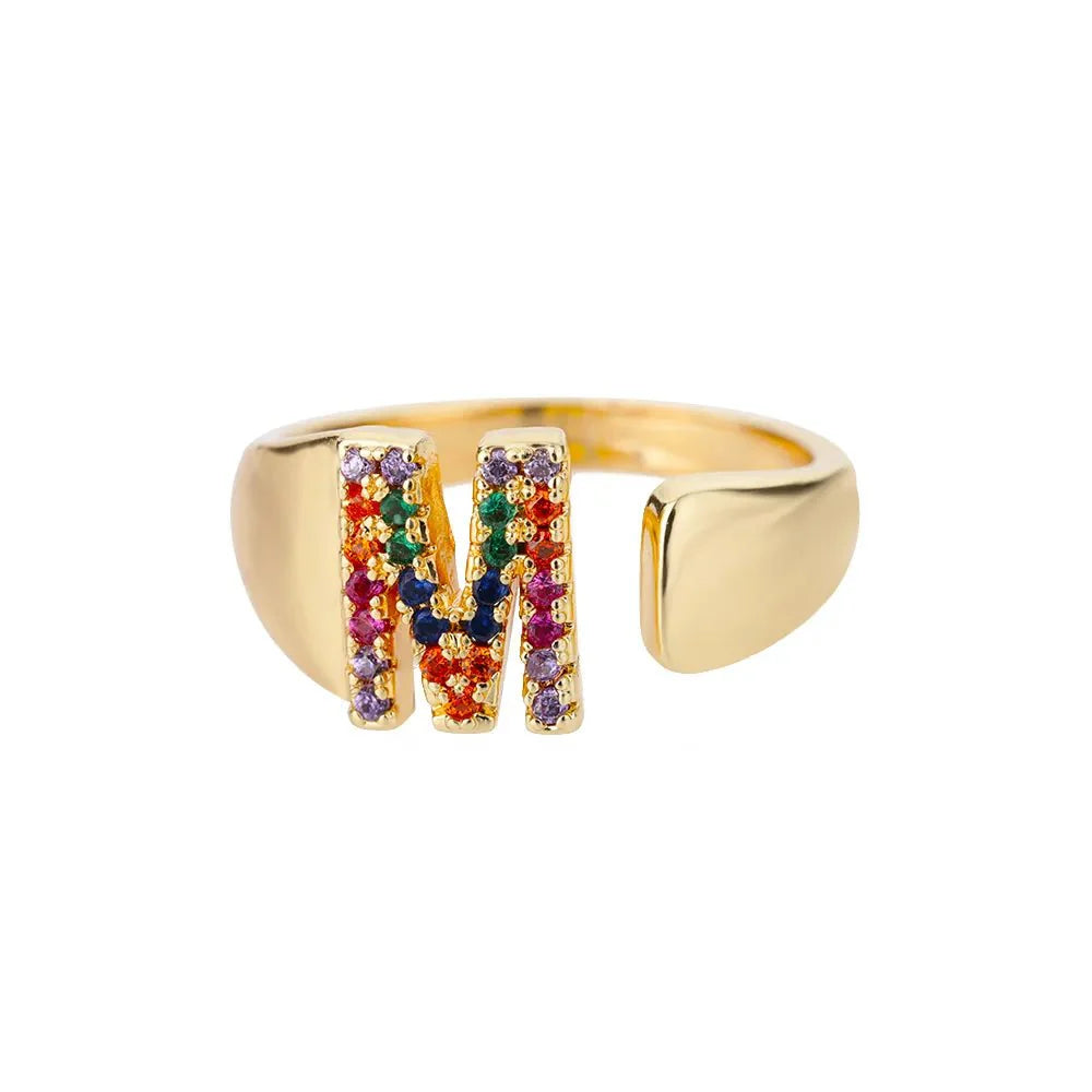 Brehn | Strahlende Regenbogen benutzerdefinierte Buchstaben Ring Initialen