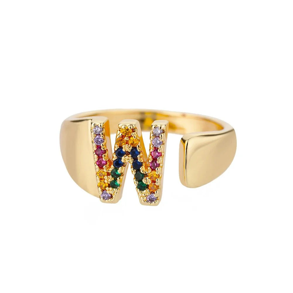 Brehn | Strahlende Regenbogen benutzerdefinierte Buchstaben Ring Initialen
