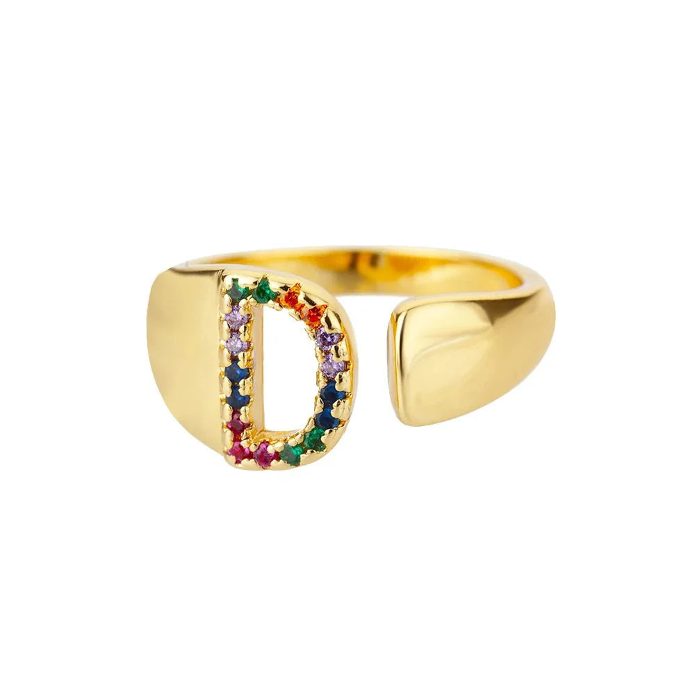 Brehn | Strahlende Regenbogen benutzerdefinierte Buchstaben Ring Initialen