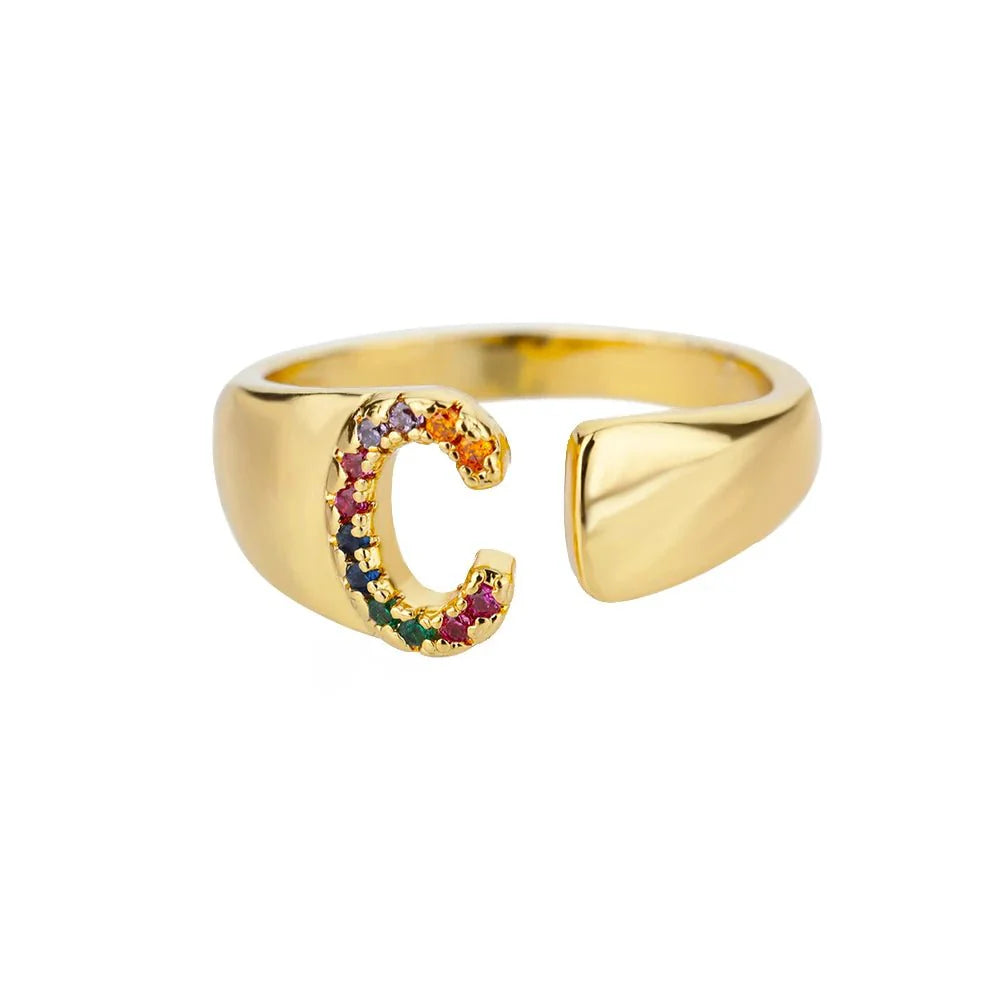 Brehn | Strahlende Regenbogen benutzerdefinierte Buchstaben Ring Initialen