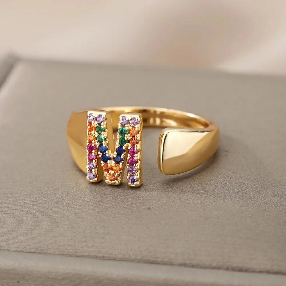 Brehn | Strahlende Regenbogen benutzerdefinierte Buchstaben Ring Initialen