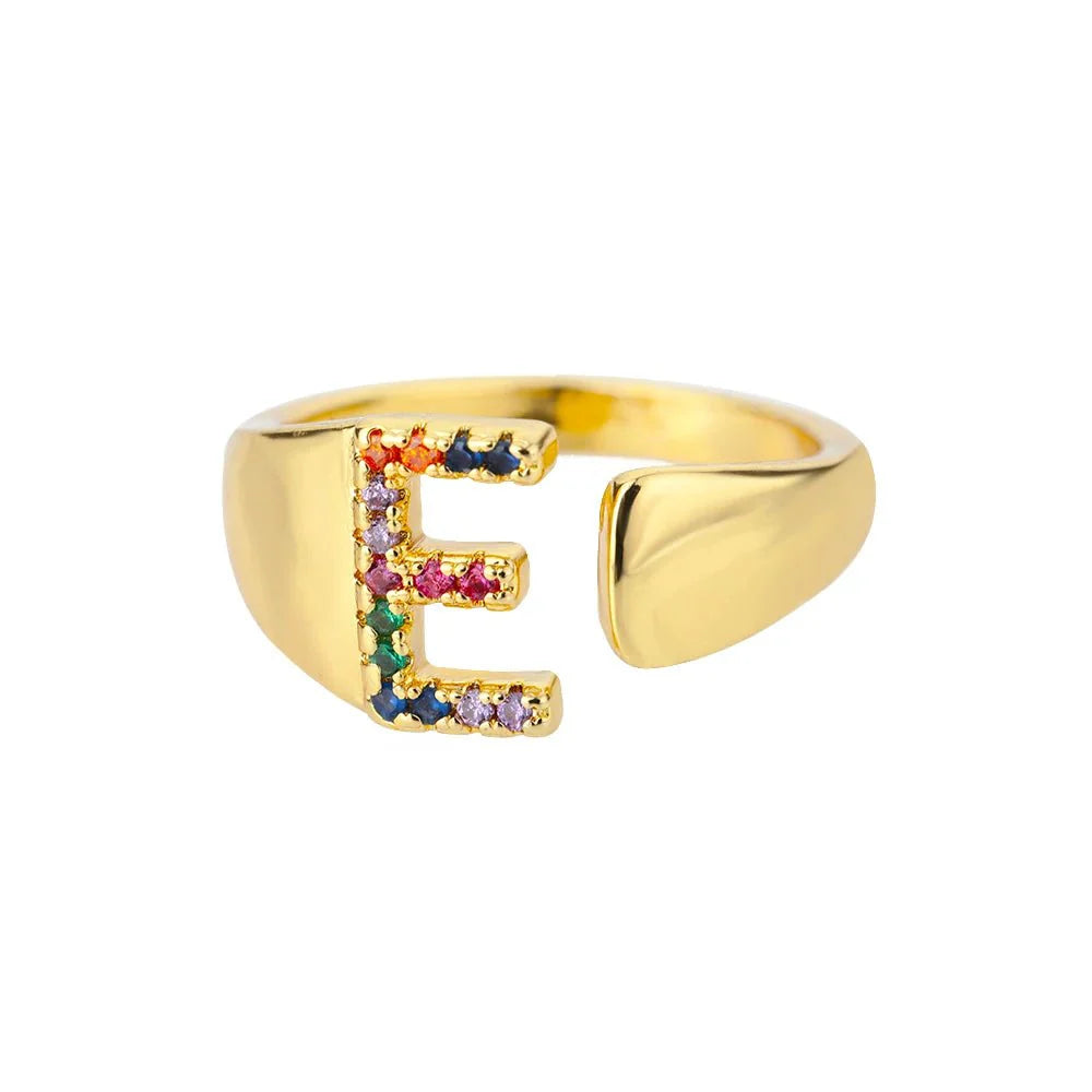 Brehn | Strahlende Regenbogen benutzerdefinierte Buchstaben Ring Initialen