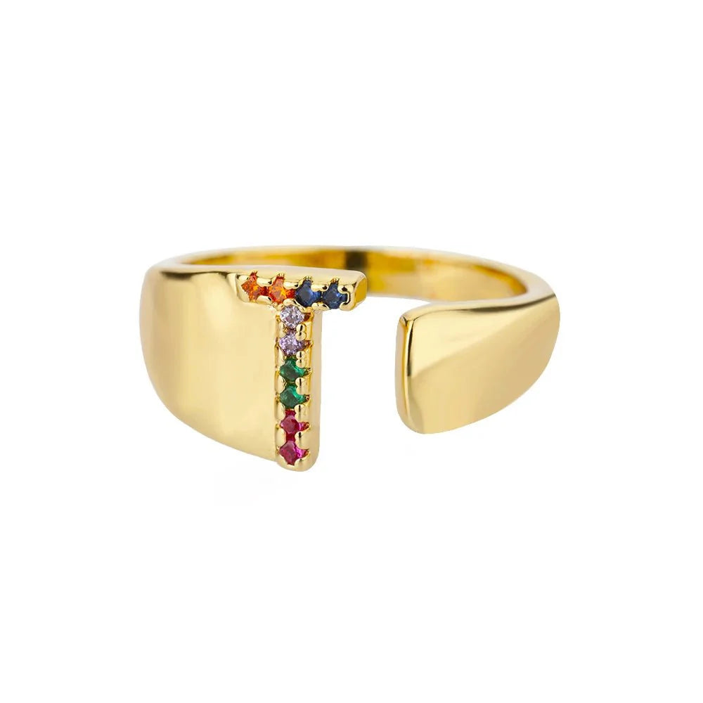 Brehn | Strahlende Regenbogen benutzerdefinierte Buchstaben Ring Initialen