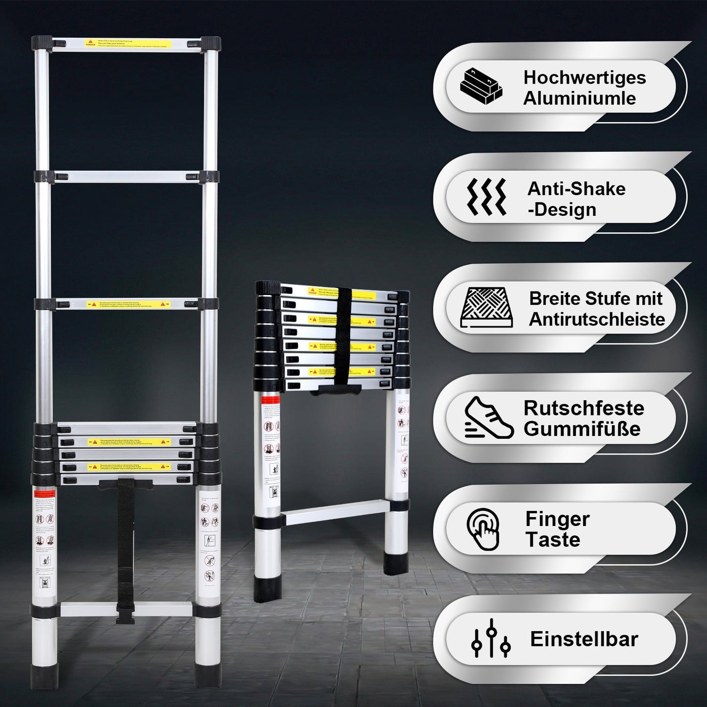 Teleskopleiter Aluminium Belastbarkeit bis zu 150kg 2.6m-5m | Brehn
