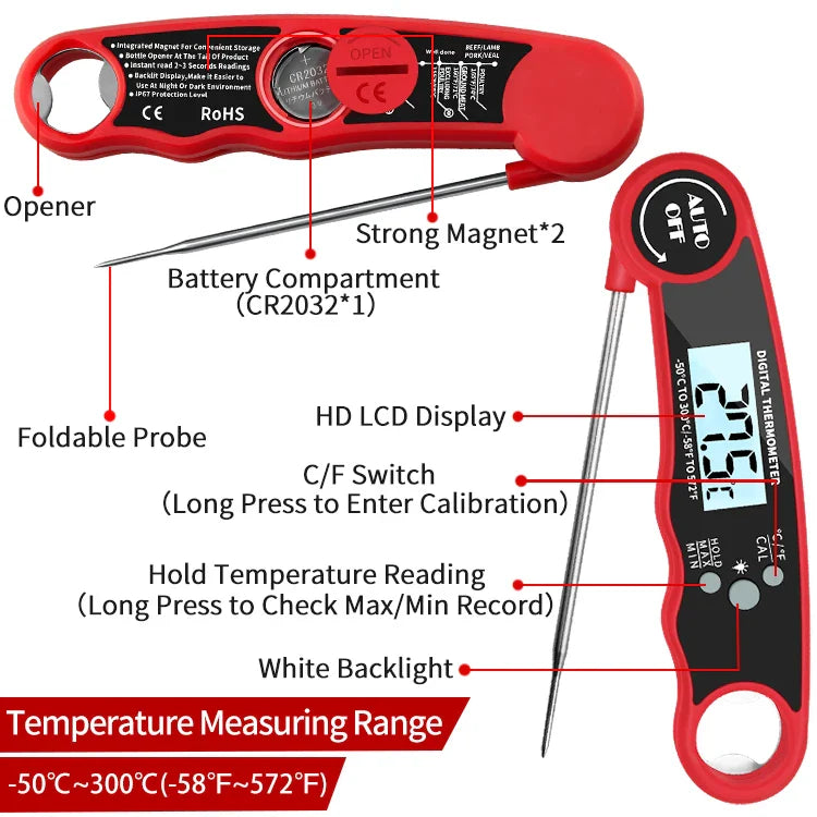 Digitales Food-Thermometer Sofortlese-Fleischthermometer mit Hintergrundbeleuchtung | Brehn