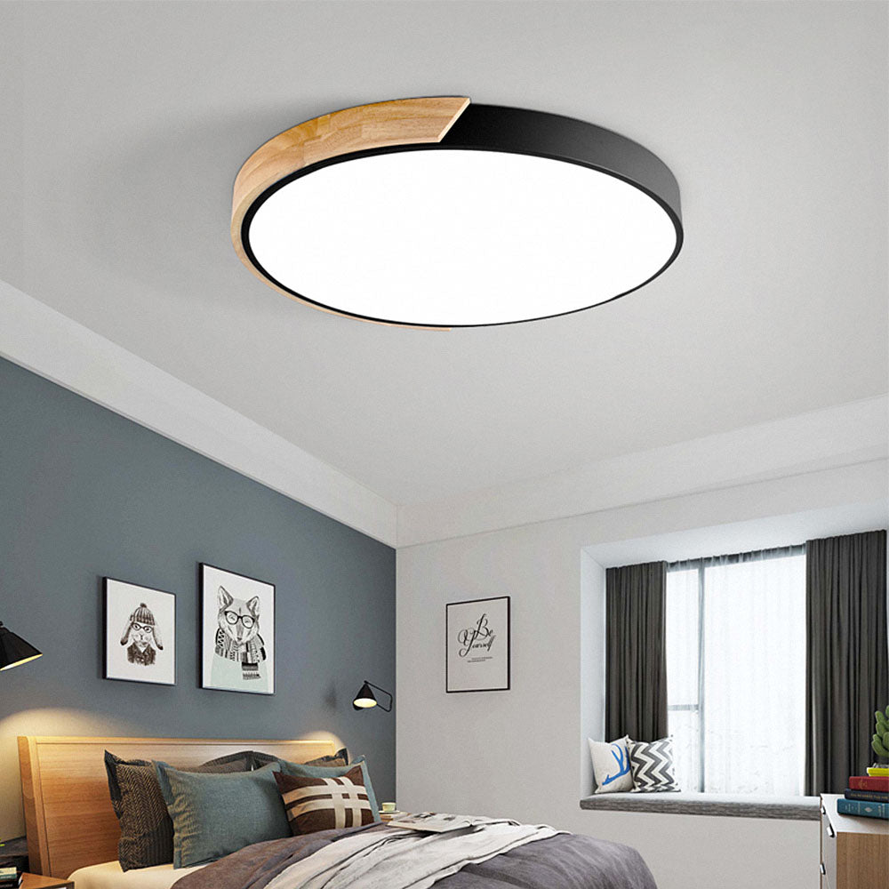 Minimalistische Runde LED Deckenleuchte mit Holzdekor – Modernes Design, Dimmbar | Brehn