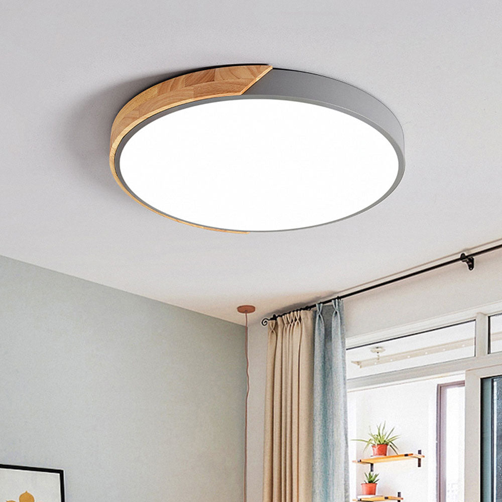 Minimalistische Runde LED Deckenleuchte mit Holzdekor – Modernes Design, Dimmbar | Brehn