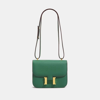 Kleine Schultertasche, quadratisches Muster mit Palmenblattmotiv