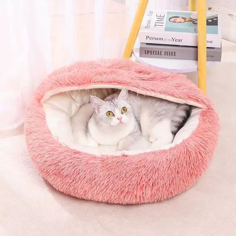 Flauschiges Katzenbett, rund, wärmend
