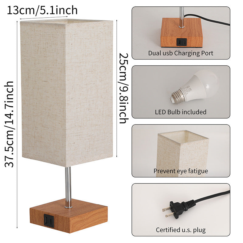 Tischlampe mit Holzsockel, LED, USB-Aufladung, Modell HCG-TD1009