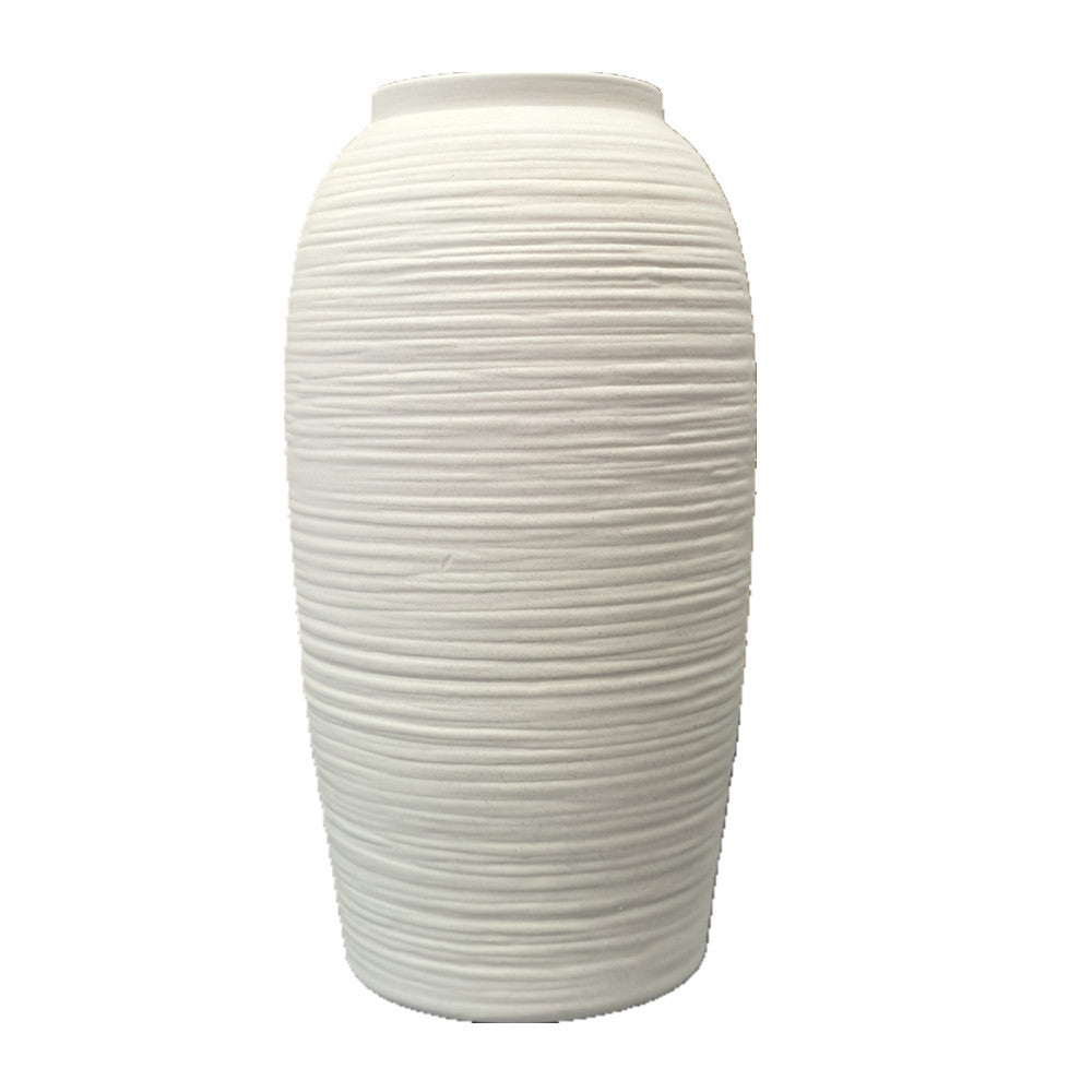 Keramikblumenvase mit Rillen, modern, Weiß