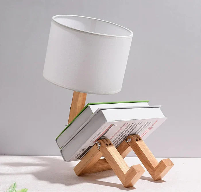 Holztischlampe mit Buchhalter - RutanFlex | Brehn