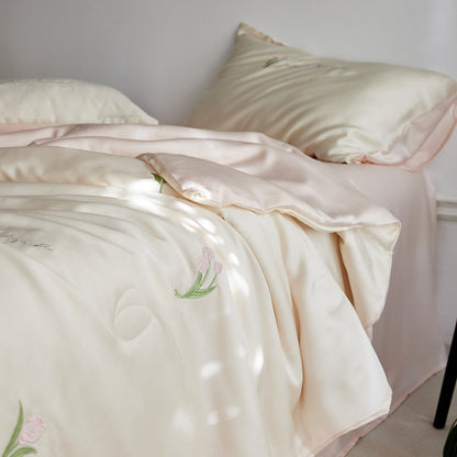 Bettset aus Lyocell-Baumwolle mit Blumenstickerei
