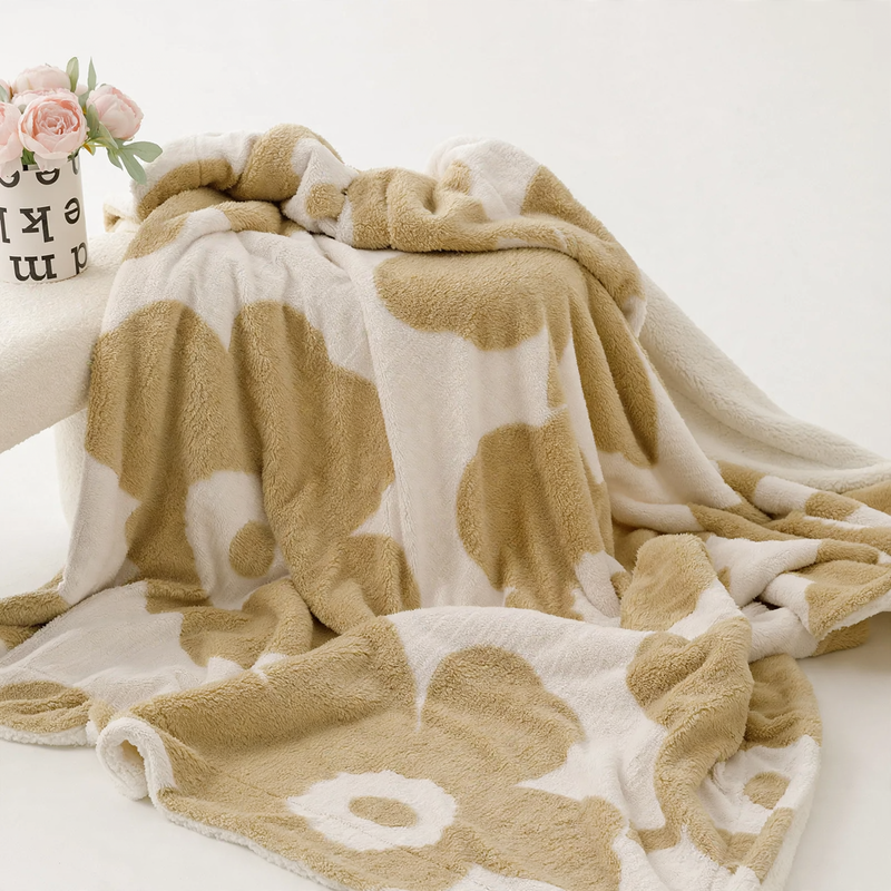 Doppellagige Korallenfleece-Decke mit Blumenmuster, 100×150–200×230 cm