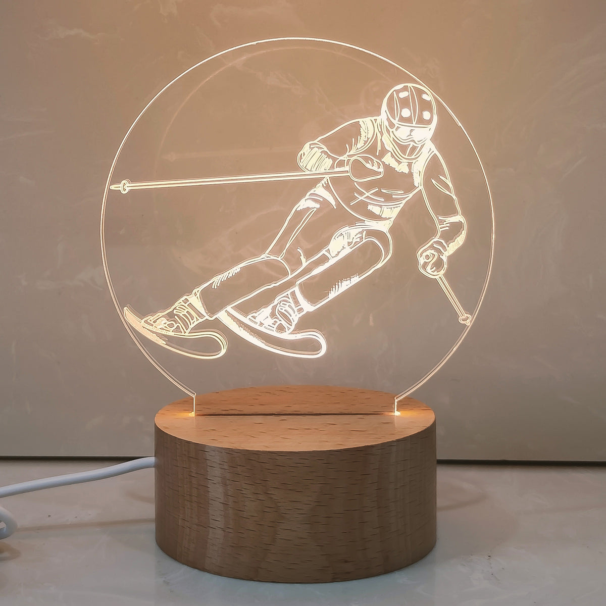 3D-Nachtlicht mit Acrylschirm, Holzsockel