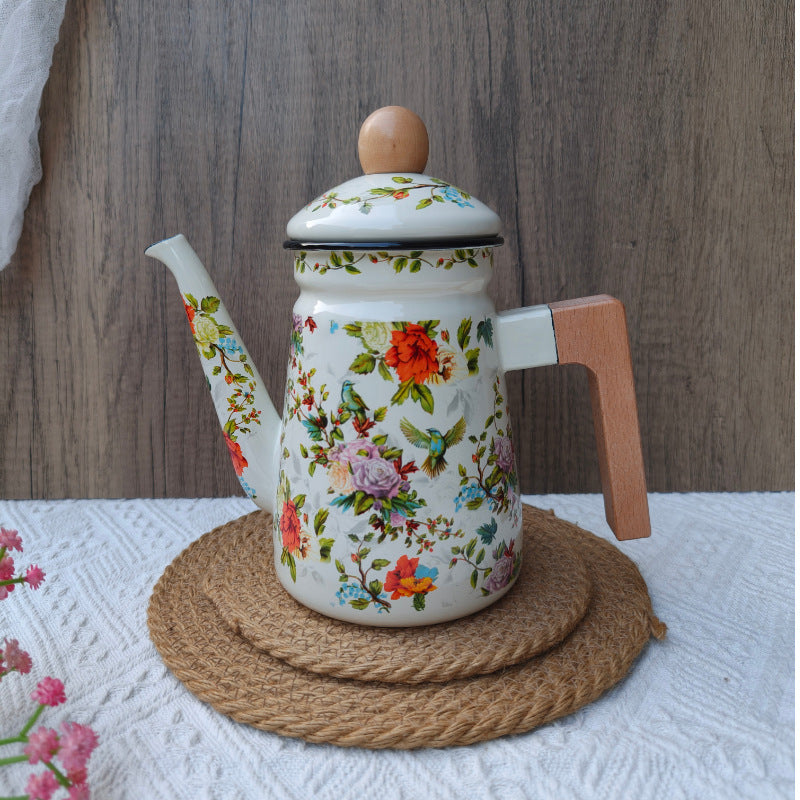 Emaillierte Kaffeekanne mit Schwanenhals, 1,2–1,5 L