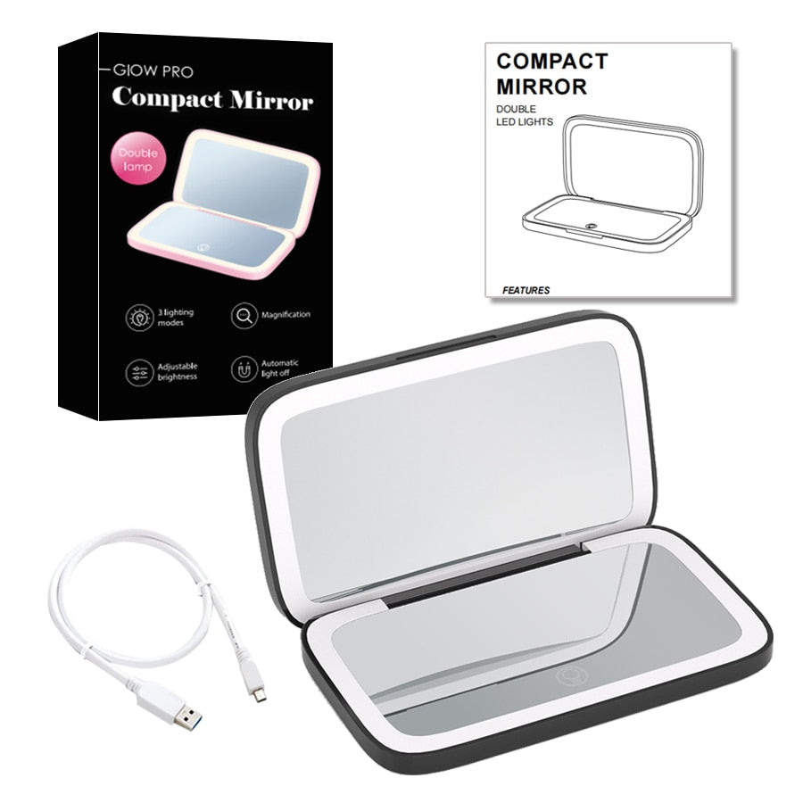 BowLift | Mini LED 10x Magnification Cosmetic Mirror with Various Light Settings, USB Rechargeable