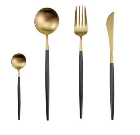 LUXURIÖSES EDELSTAHL-24-TEILIGES GOLD-SILBER-BESTECK-SET