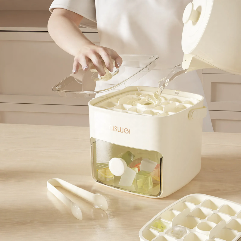 Eiswürfelform mit Druckfunktion und Lagerbehälter