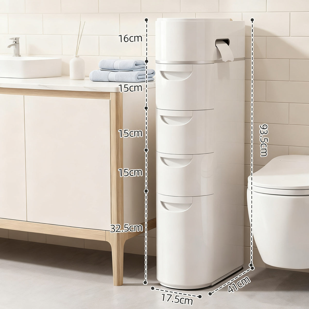 Schmales Badezimmer-Schubladenschrank, PP-Kunststoff