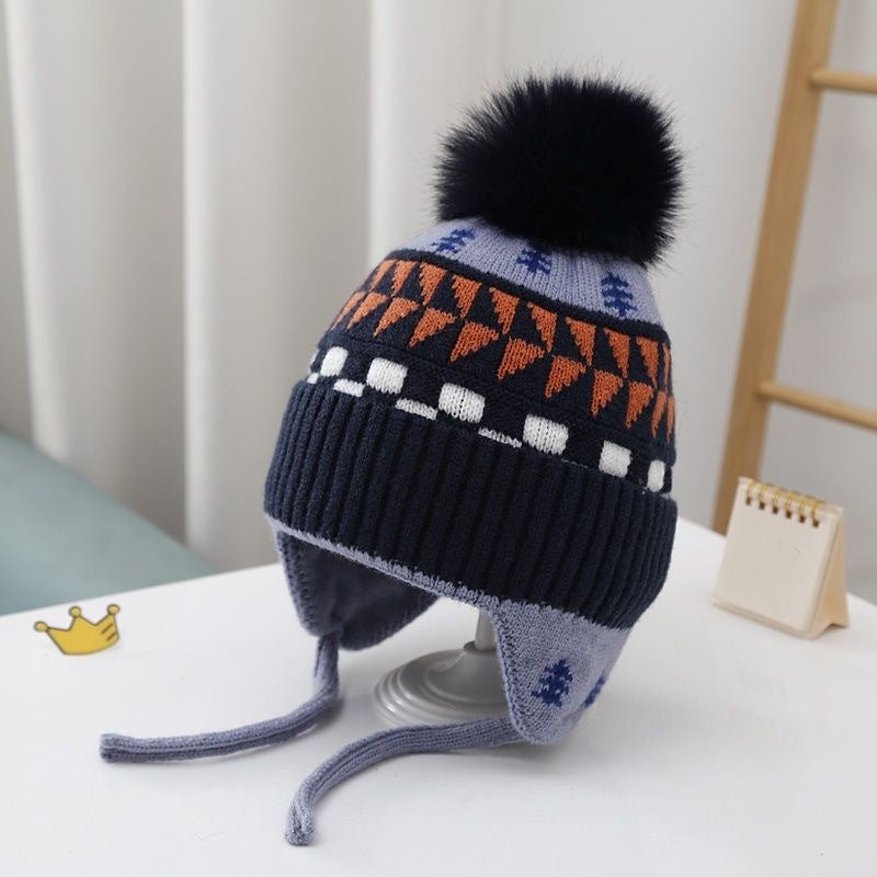 Kindermütze mit Ohrenklappen, gestrickt, warm