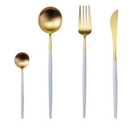 LUXURIÖSES EDELSTAHL-24-TEILIGES GOLD-SILBER-BESTECK-SET