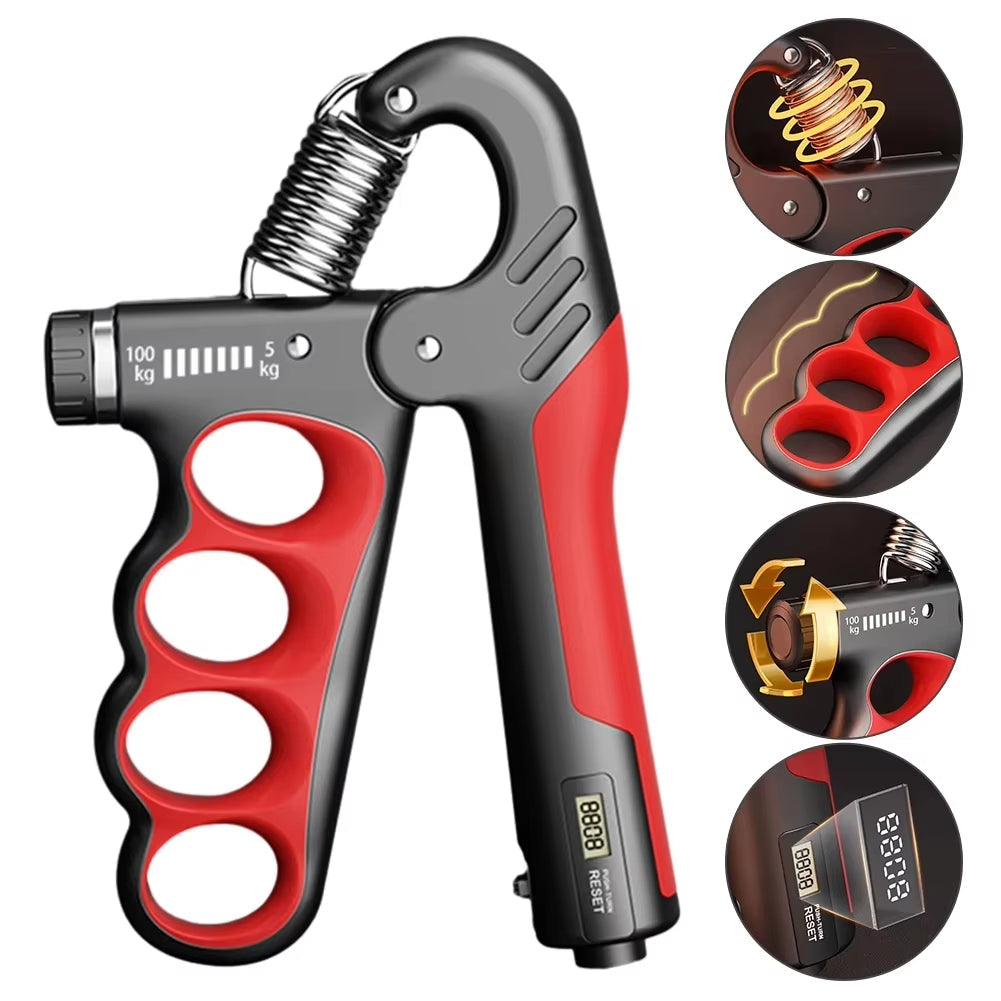 Verstellbarer Handtrainer | 5–100 kg Widerstand | Wiederholungszähler | Rutschfeste Griffe