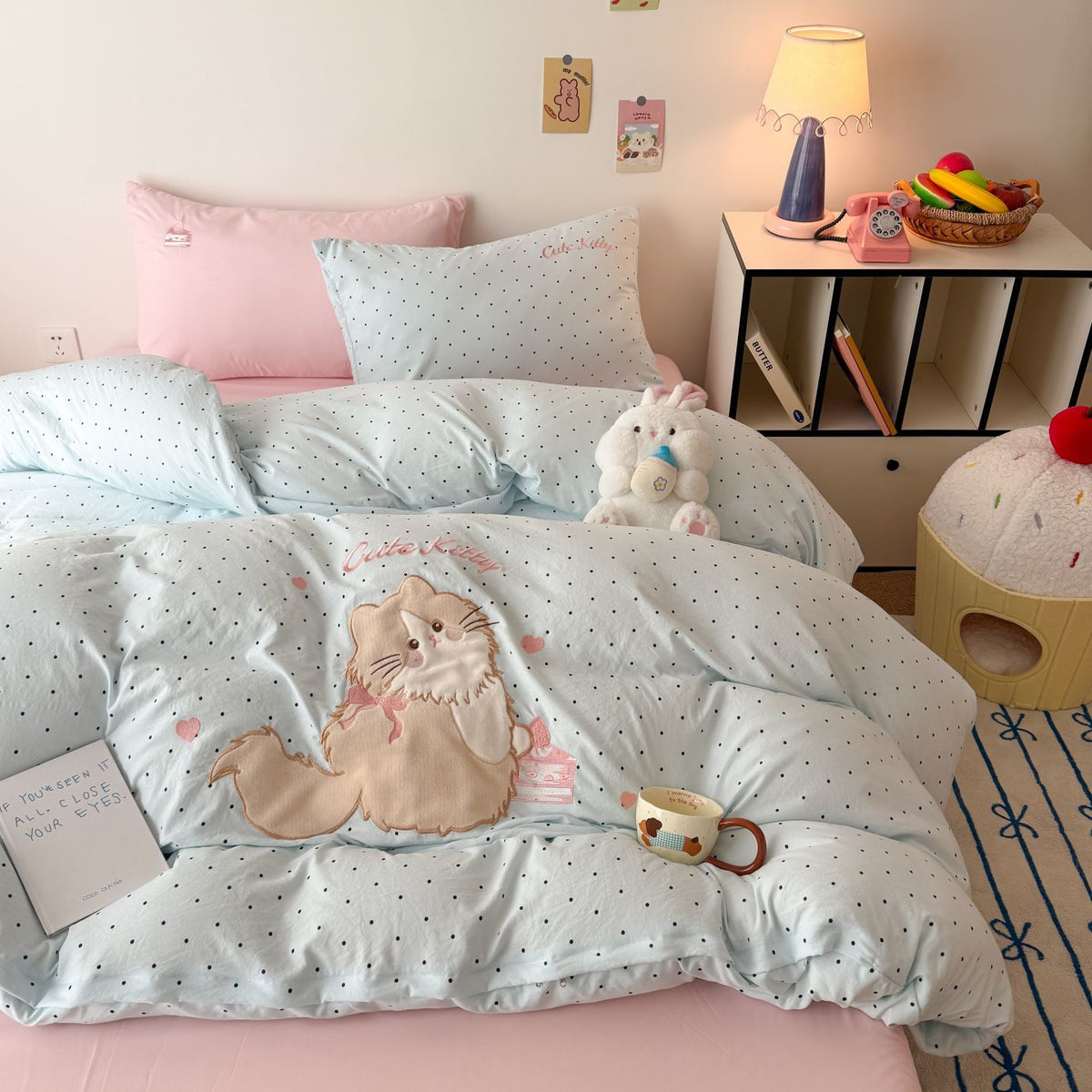 Sommerdecke aus Baumwolle mit Katzenmotiv