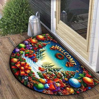 Halbrundes Fußmatte, Kristallvelours, Weihnachtsdesign