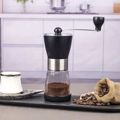 Handkurbel-Kaffeemühle aus Glas