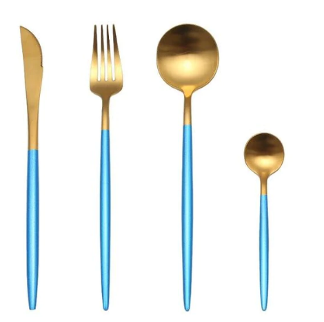 LUXURIÖSES EDELSTAHL-24-TEILIGES GOLD-SILBER-BESTECK-SET