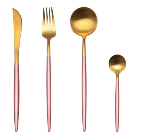 LUXURIÖSES EDELSTAHL-24-TEILIGES GOLD-SILBER-BESTECK-SET