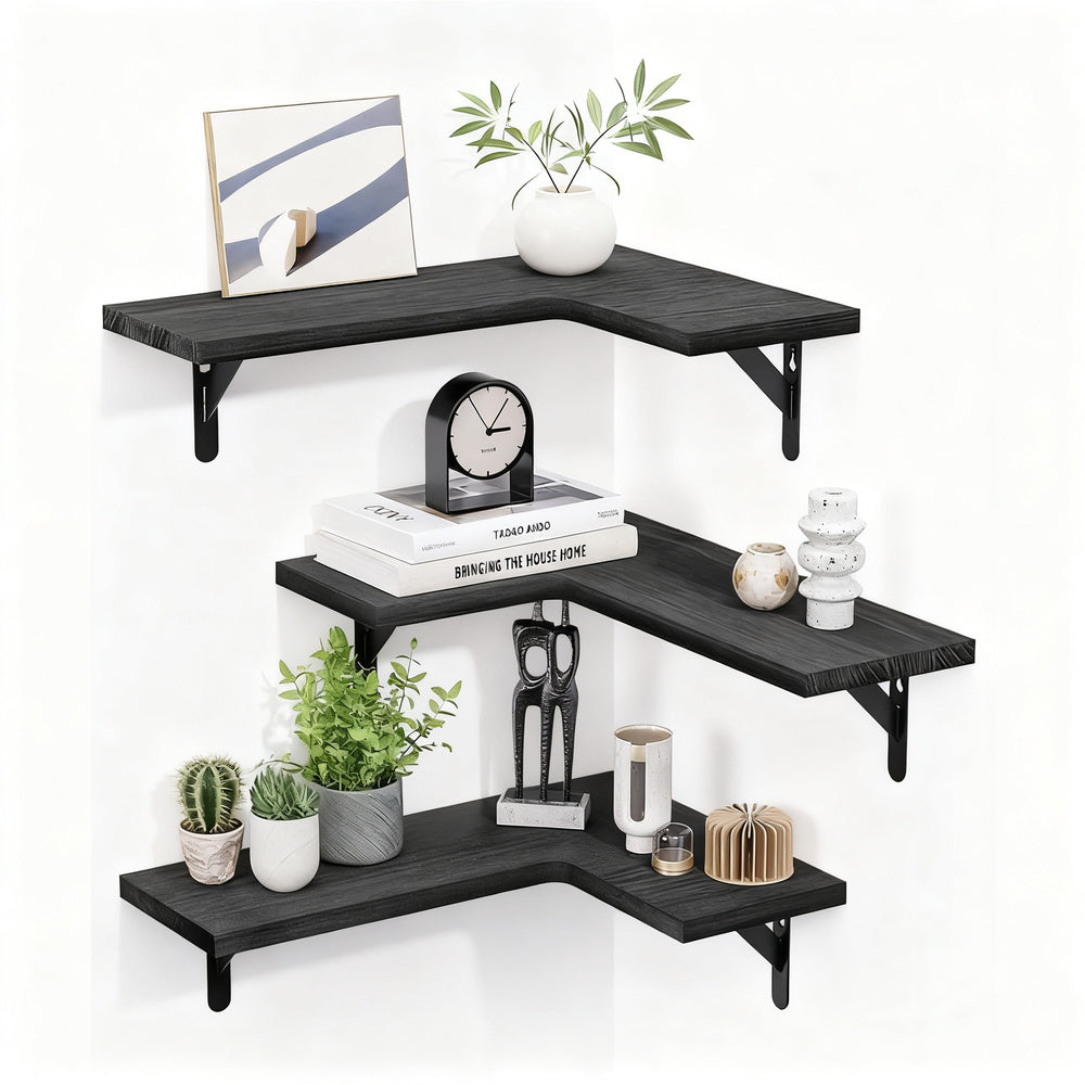 Wandregal aus Holz und Metall, L-Form