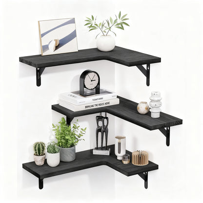 Wandregal aus Holz und Metall, L-Form