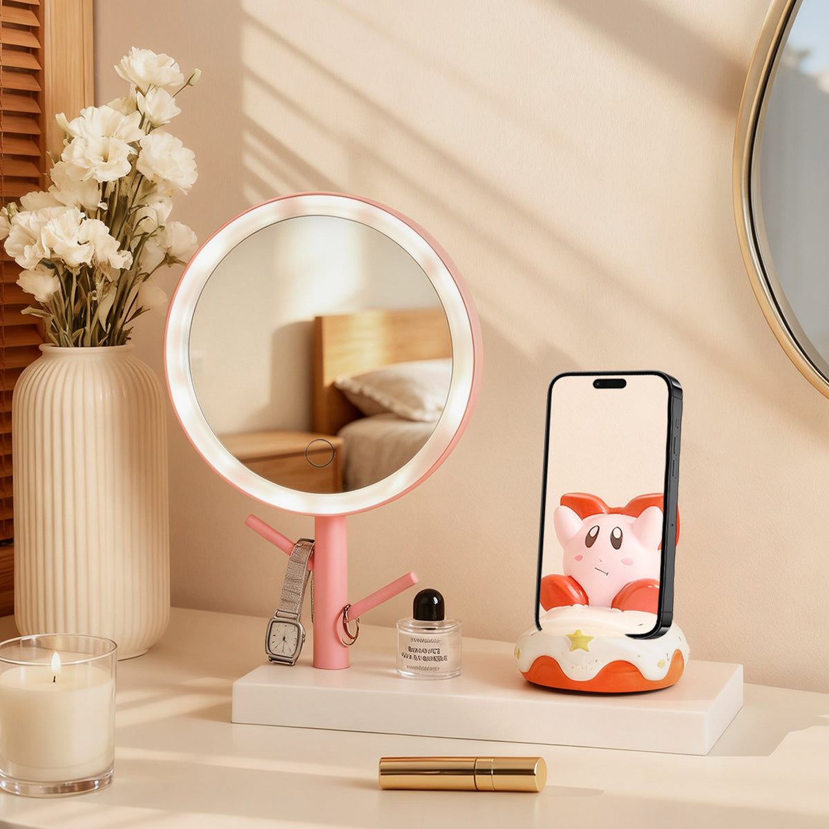LED-Schminkspiegel mit Smartphone-Ständer