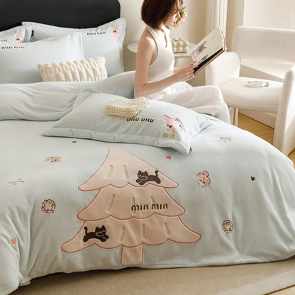 Bettwäsche-Set, Weihnachtsmotiv, 4-teilig, Fleece-Optik
