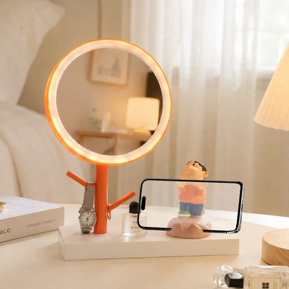 LED-Schminkspiegel mit Handyhalter und Schmuckständer
