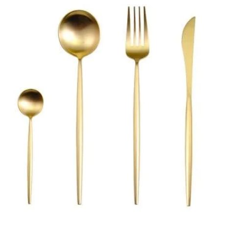 LUXURIÖSES EDELSTAHL-24-TEILIGES GOLD-SILBER-BESTECK-SET