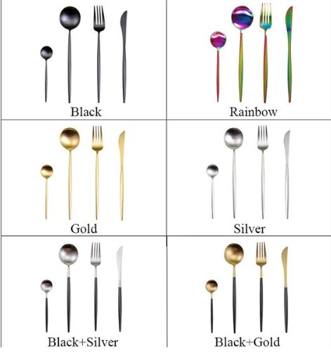 LUXURIÖSES EDELSTAHL-24-TEILIGES GOLD-SILBER-BESTECK-SET