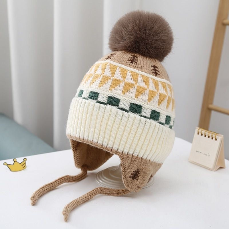 Kindermütze mit Ohrenklappen, gestrickt, warm