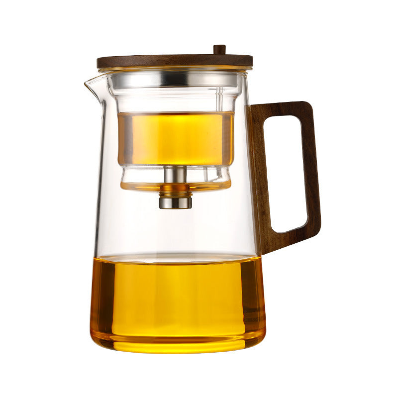 Glaskanne mit Pressstempel, 750 mL, Nussbaum